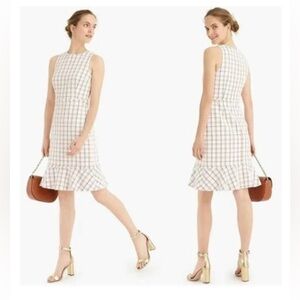 J. Crew White Cotton Tweed Windowpane Plaid Sleeveless Fluted Hem A-Line Dress 0